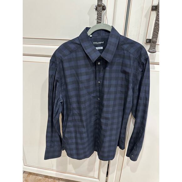 Dolce & Gabbana Gold Slim Fit Plaid Cotton Button Down Shirt - Picture 2 of 6